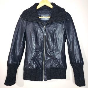 Mackage XSmall Black Lamb Leather Wool Alpaca Bomber Jacket